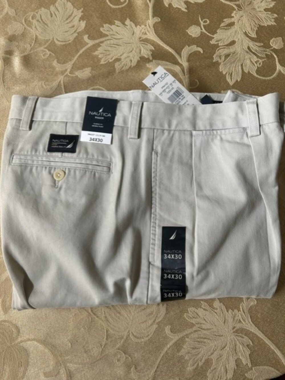 NWT Nautica Rigger Classic Fit Pants Men’s 34x30 Khaki Double Pleat - Picture 2 of 6
